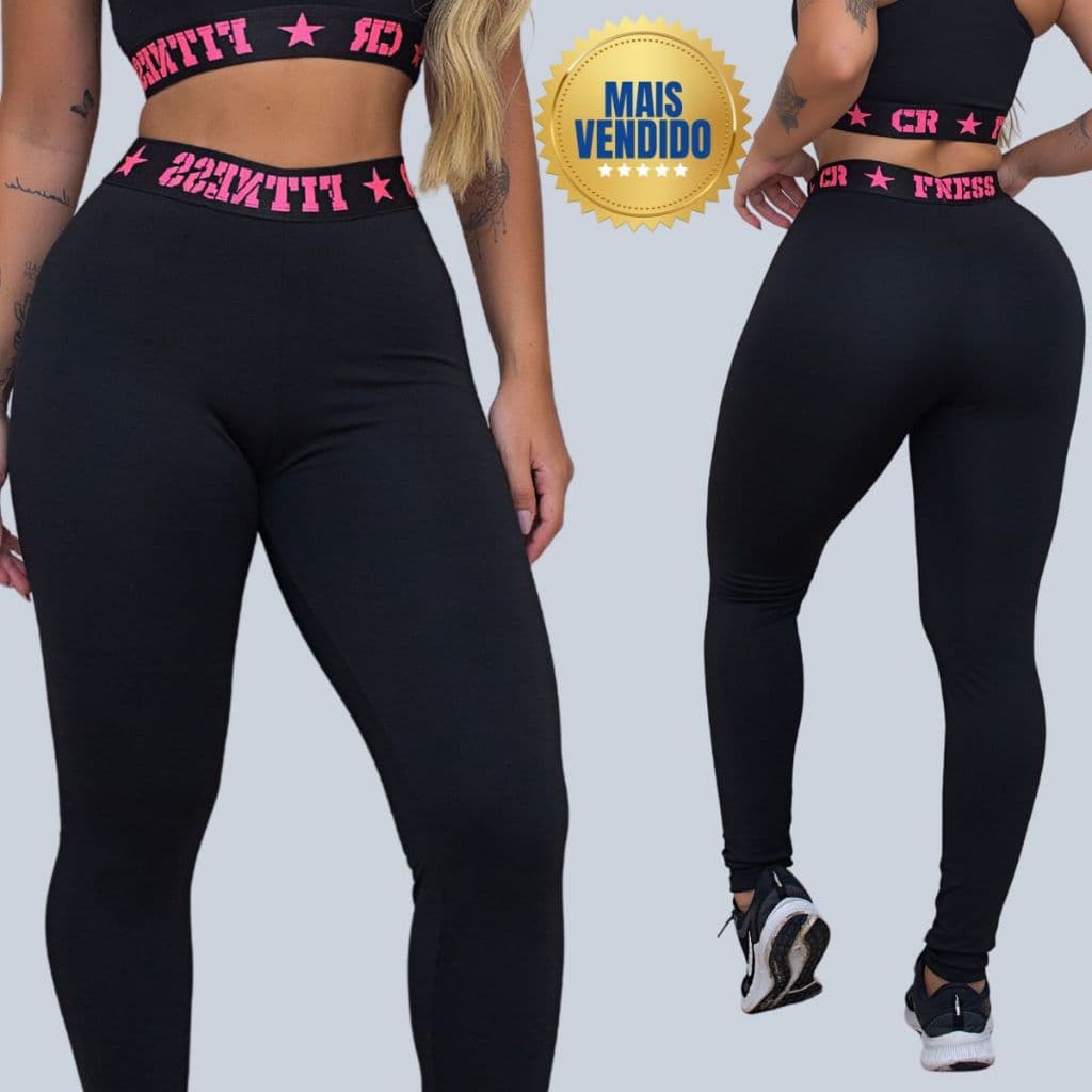 Legging Academia Elástico Exposto Cintura Alta Modela o Corpo