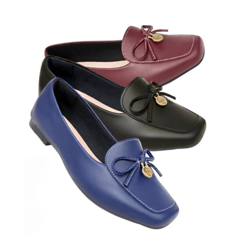 SAPATILHA MOCASSIM FEMININO BICO QUADRADO SAPATO CASUAL COM FIVELA PRETO AZUL VINHO