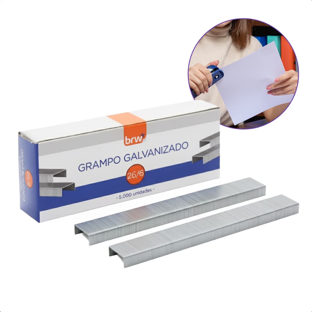 Grampo 26/6 Aço Galvanizado Resistentes Caixa com 5.000 Unidades Para Escritório Escola BRW