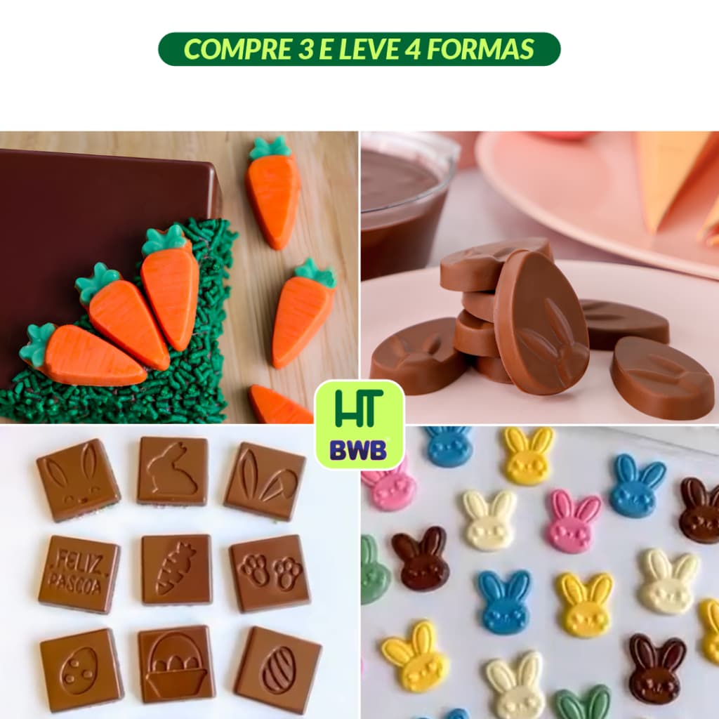 KIT 4 Formas para Chocolate -10606-10607-10611-10612- KIT C - PROMOÇÃO LEVE 4 PAGUE 3 - Páscoa 2026