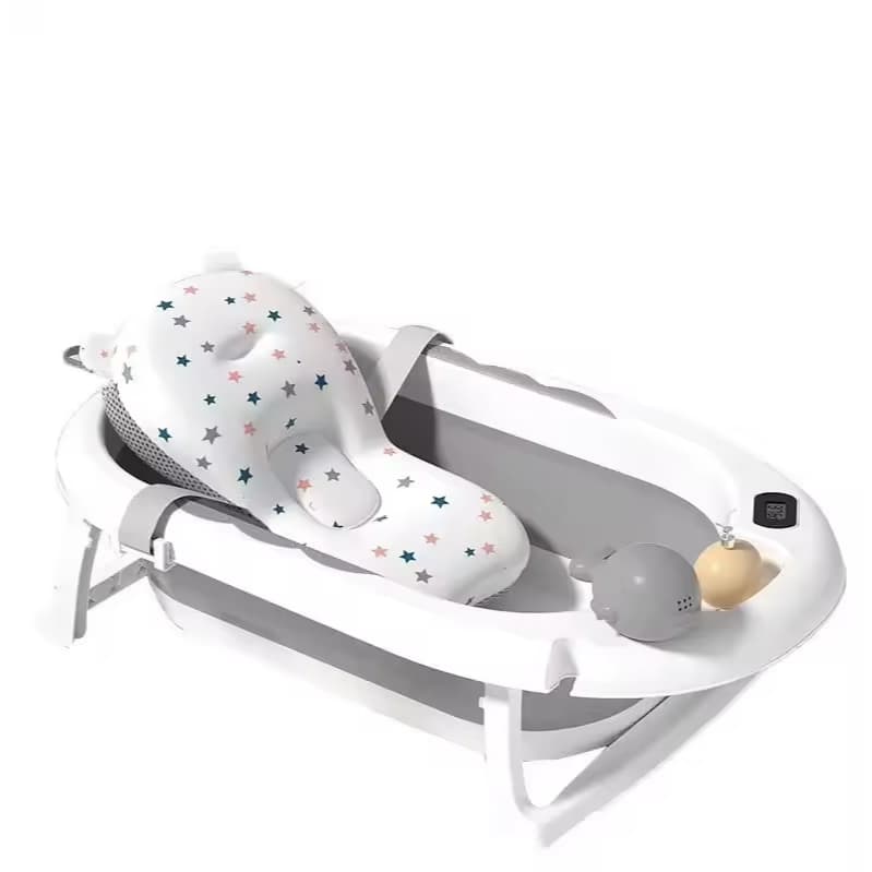 Banheira Cinza ou Rosa ou Azul Para Bebê Com Termômetro Digital + Almofada + Chuveirinho de Mão