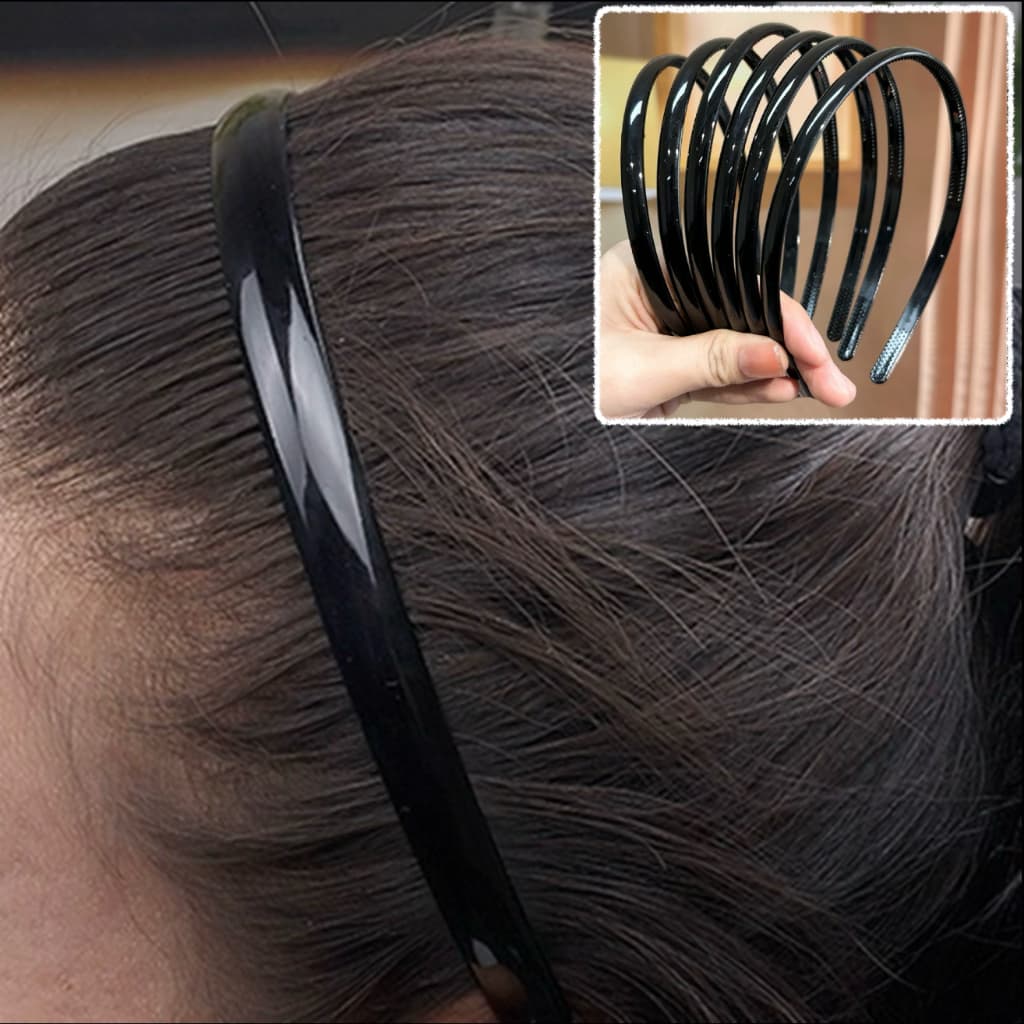 Kit 6/12 Tiaras de Cabelo Pretas Antiderrapantes – Arco Fino Confortável, Brilhante, Não Aperta