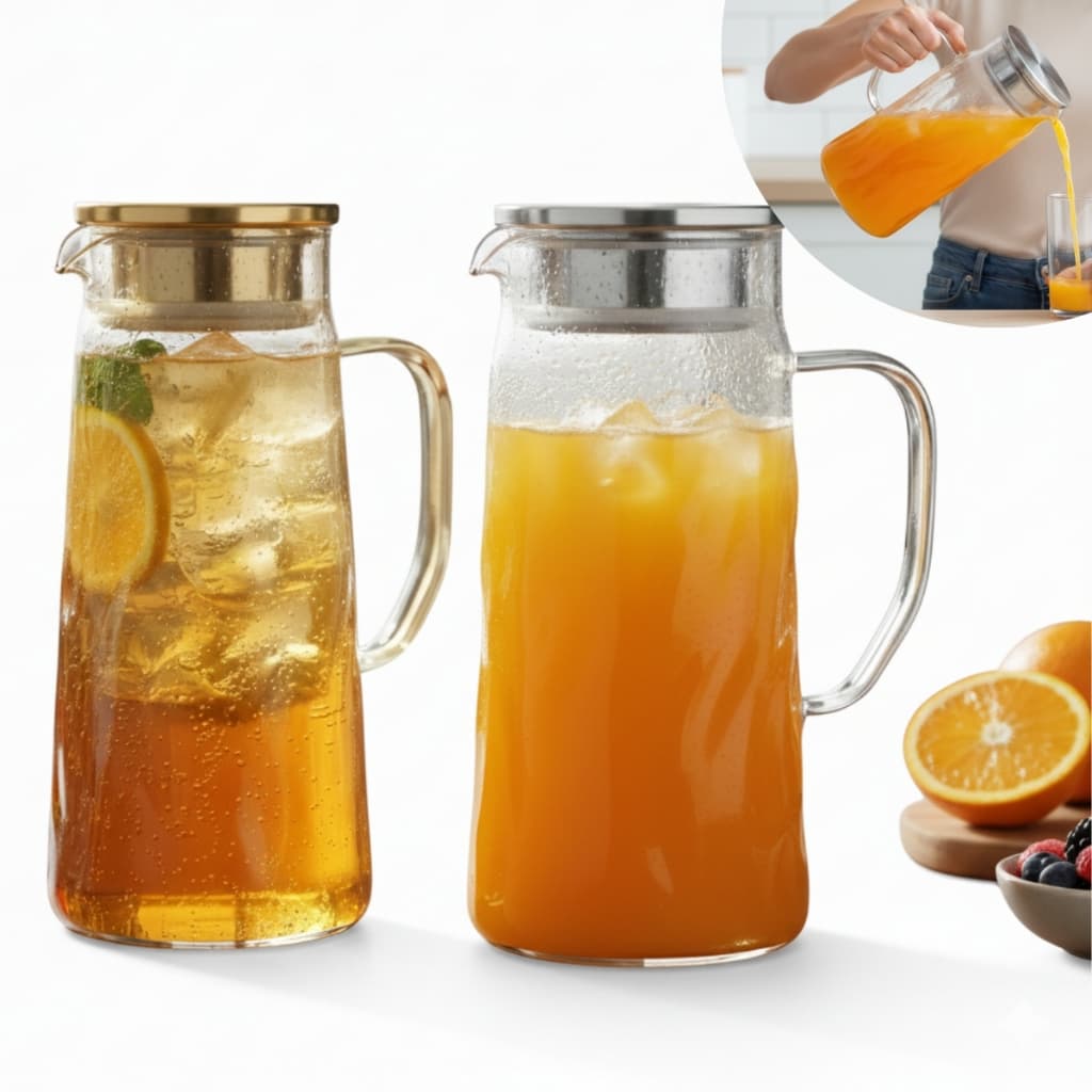 Jarra Vidro Borossilicato 1l Tampa Inox Resistente Cor Transparente/Âmbar Cozinha Suco Água Buffet Restaurante