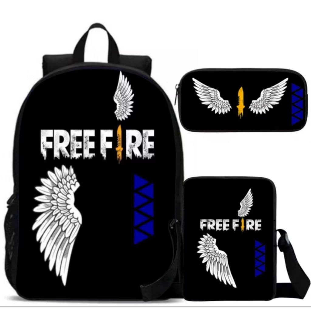 Kit Mochila Casual Escolar Infantil Resistente Com Lancheira E Estojo Free Fire Game Menino e Menina Promocao