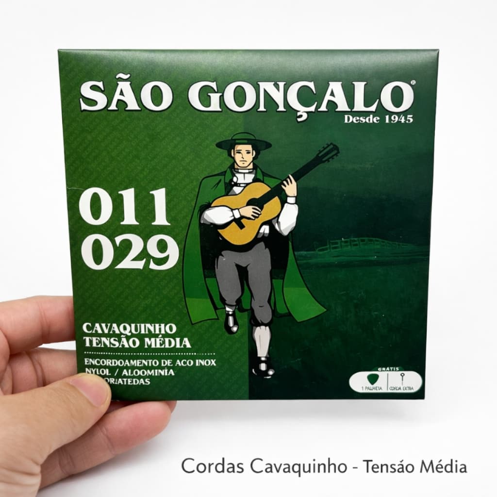ENCORDOAMENTO SAO GONCALO PARA CAVACO/ BANJO NIQUEL C/ BOLINHA 011 + PALHETA