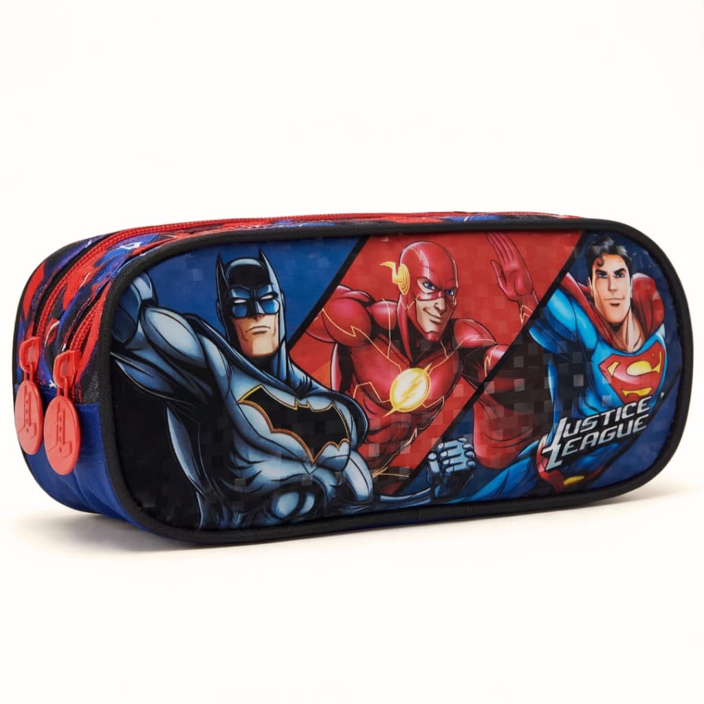Estojo Escolar Duplo Liga Da Justiça Com 2 Divisórias Zíper