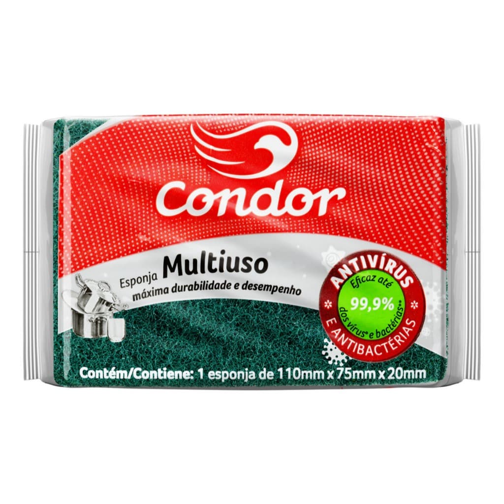 Esponja Amarela Bucha Abrasiva Multiuso Condor Antibacteriana