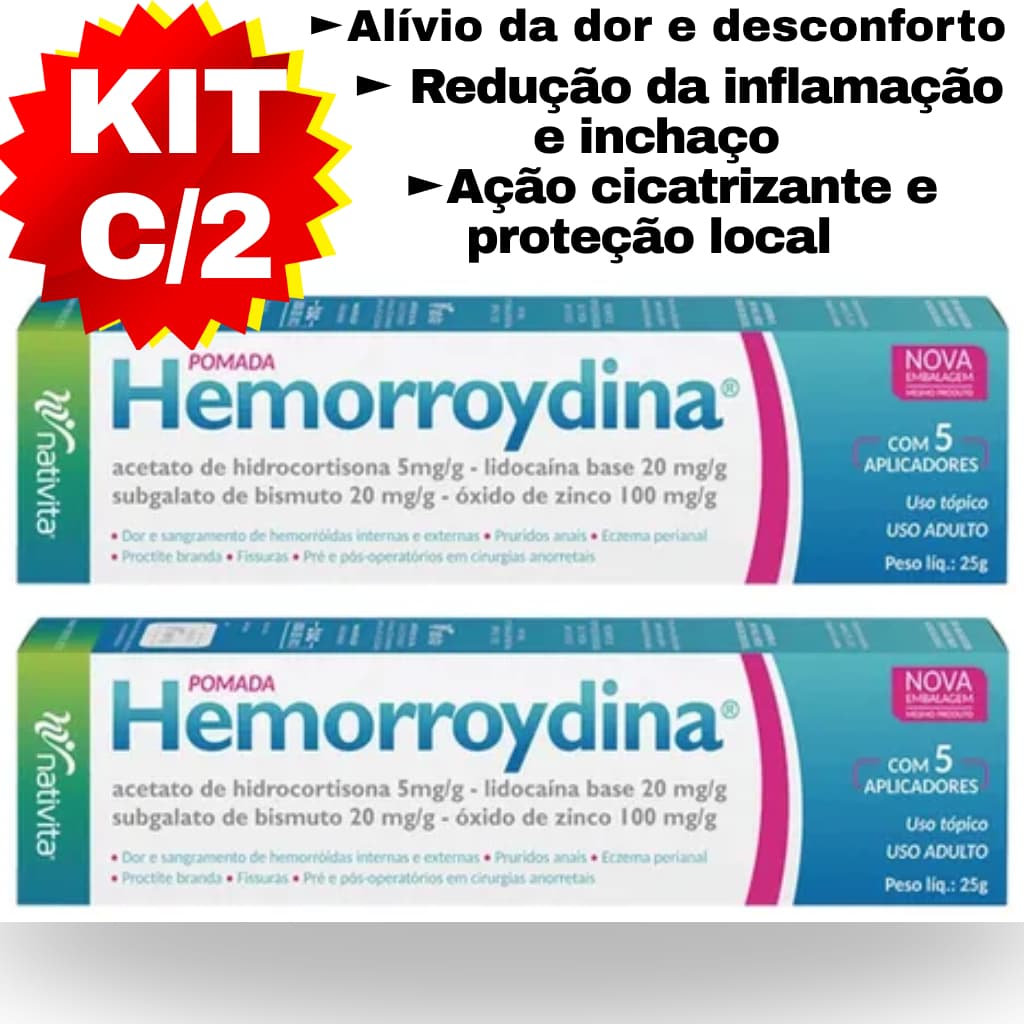 POMADA HEMORROYDINA 25G KIT COM 2 /  5 APLICADORES CADA