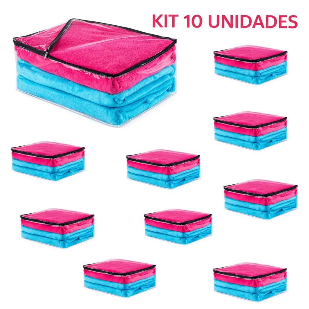 Kit 10 Saco Organizador Cobertor Casaco Guarda Roupa Anti-Poeira Anti-Umidade Multiuso 44 X 20 X 38