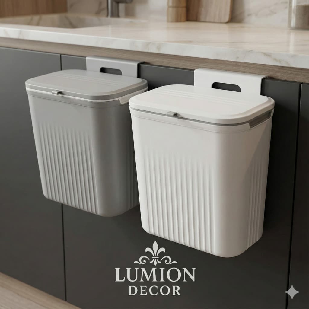 Lixeira Suspensa Luxo 9L Para Cozinha e Banheiro, Chão ou Parede, Suporte ou Adesivo De Pendurar