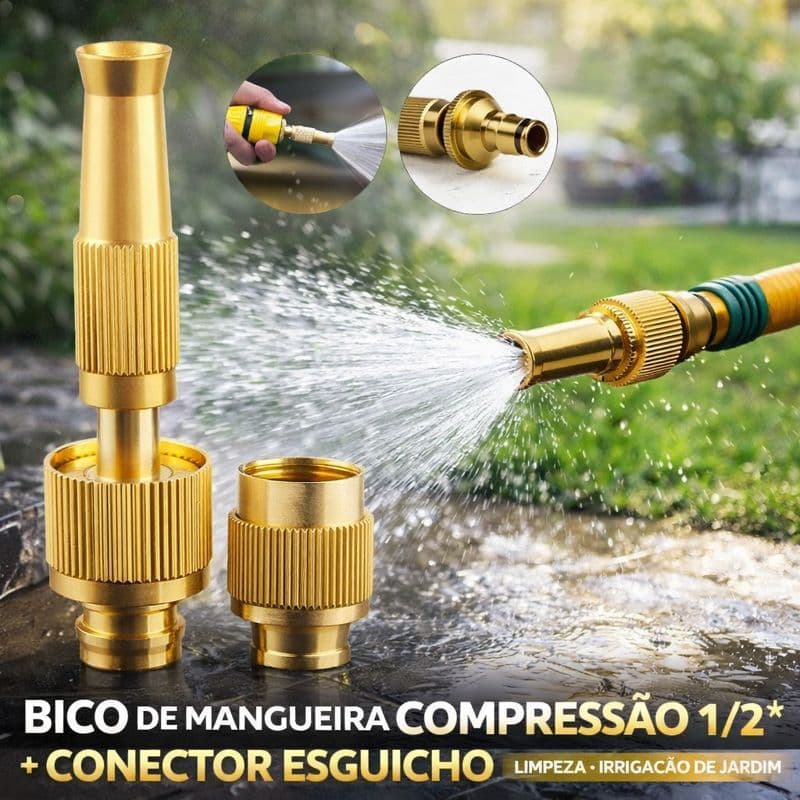 Bico para Mangueira 1/2 com Conector e Esguicho para Limpeza e Irrigação de Jardim 1224