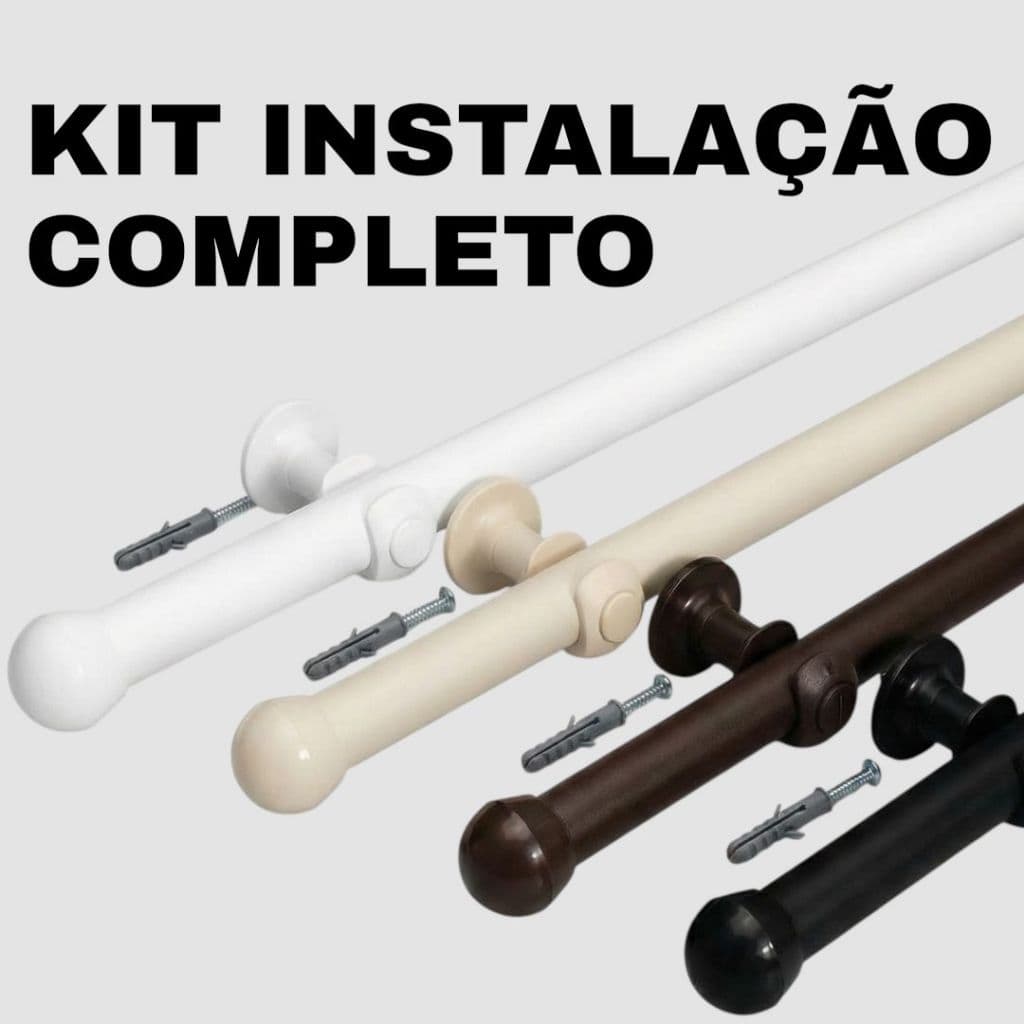 Kit Varão 2,00 Metros De Cortina 19mm Completo e Resistente Várias Cores Simples