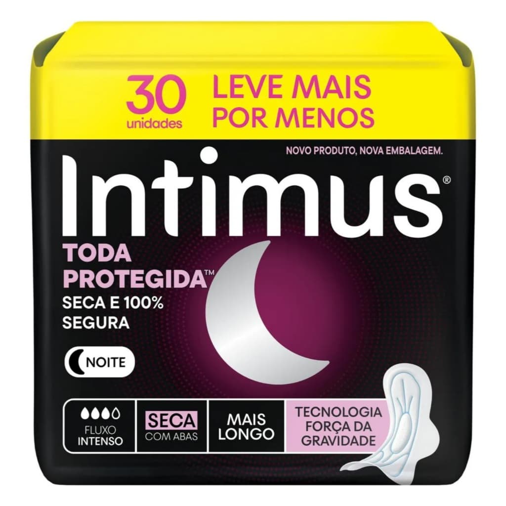 Absorvente Intimus Noturno Toda Protegida Cobertura Suave Com Abas 30 unidades