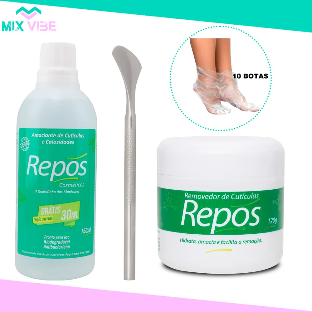 Repos Amaciante de Cutículas e Calosidades 150ml + Creme Removedor 120gr Manicure Pedicure Podologia