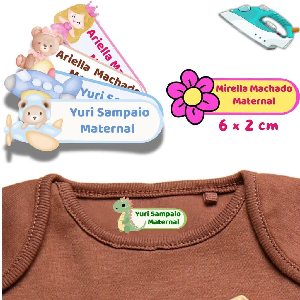 Etiqueta Termocolante Personalizada 6 x 2 cm – Ideal para Uniformes, Roupas de Creche e Viagens