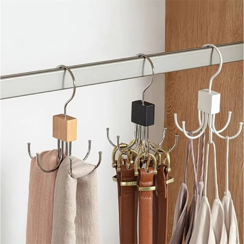 Multifuncional Rotativo Seis Garra Gancho De Madeira Maciça Cabide Traceless Doméstico Chapéu Cachecol Saco Armazenament