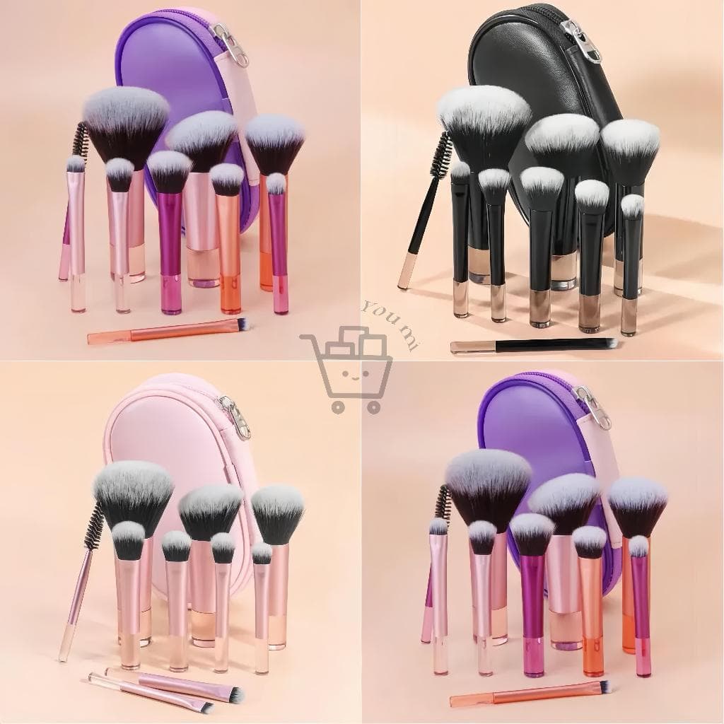 Kit 10 Mini Pincéis para Maquiagem com Estojo Bolsa para Viagem