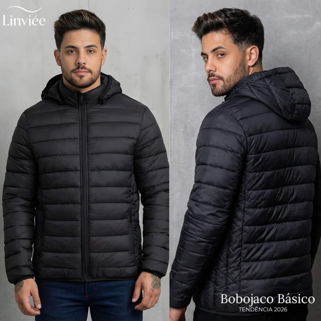 Jaqueta Puffer Bobojaco Impermeável de Frio Intenso Blusa Masculina Inverno com Capuz Removível