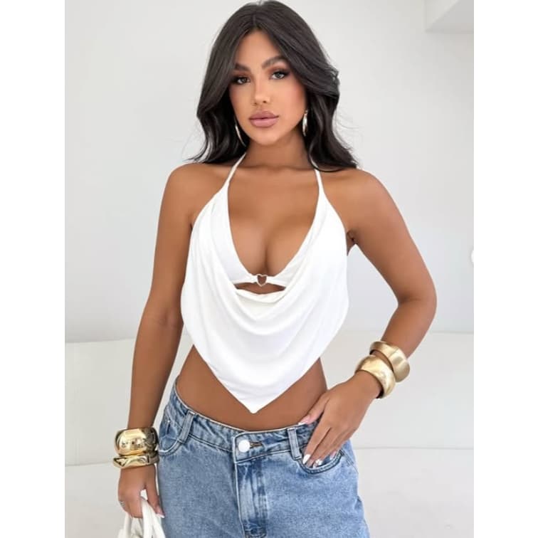 Top Cropped Coração Multiformas de Amarrar Costas Nuas Elegante Tamanho Único 36 ao 42