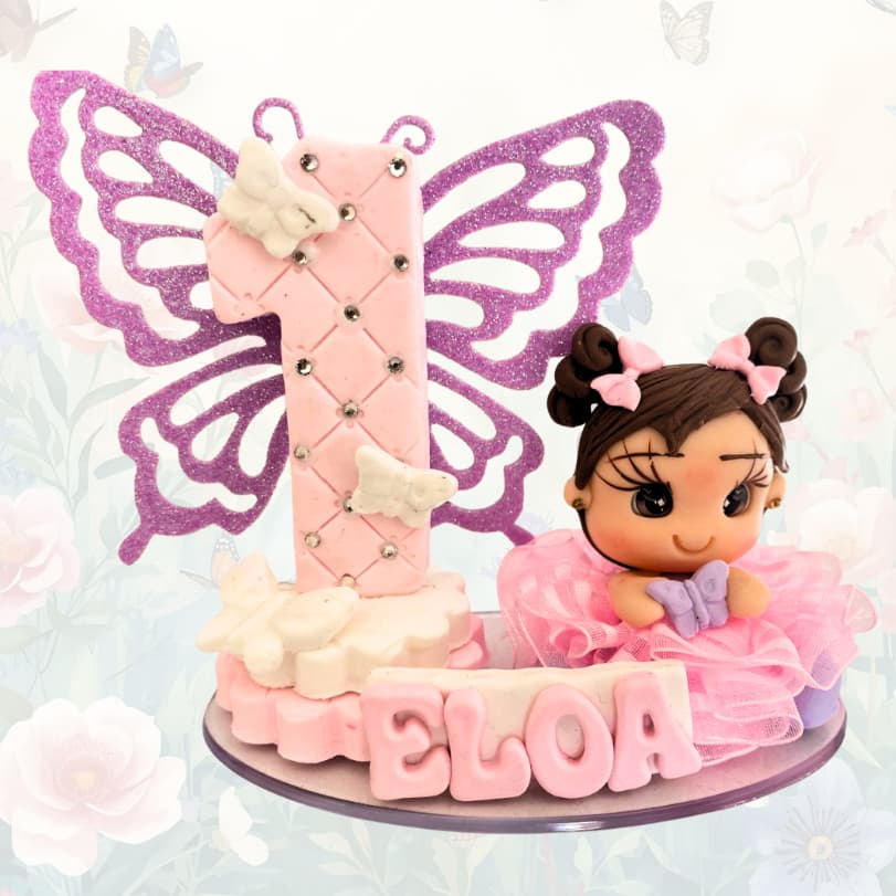 Vela Personalizada de Biscuit Topo Tema Jardim das Borboletas