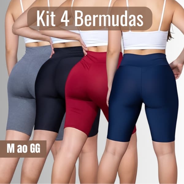 Kit 4 Bermuda Feminino Bermuda Suplex Academia Cos Alto Ciclista