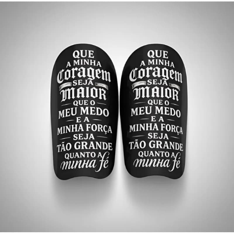 Caneleira Personalizada Futebol Futsal Motivacional Coragem e Fé