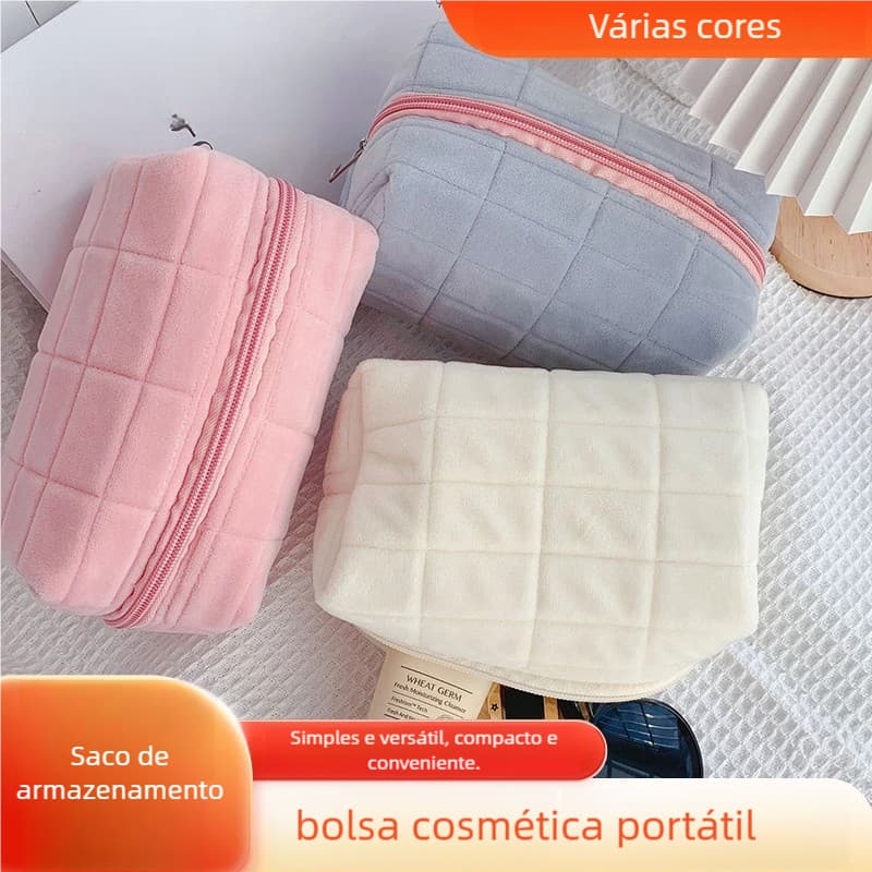 Bolsa de Cosméticos Grande Capacidade - Estojo Kawaii Formato de Travesseiro