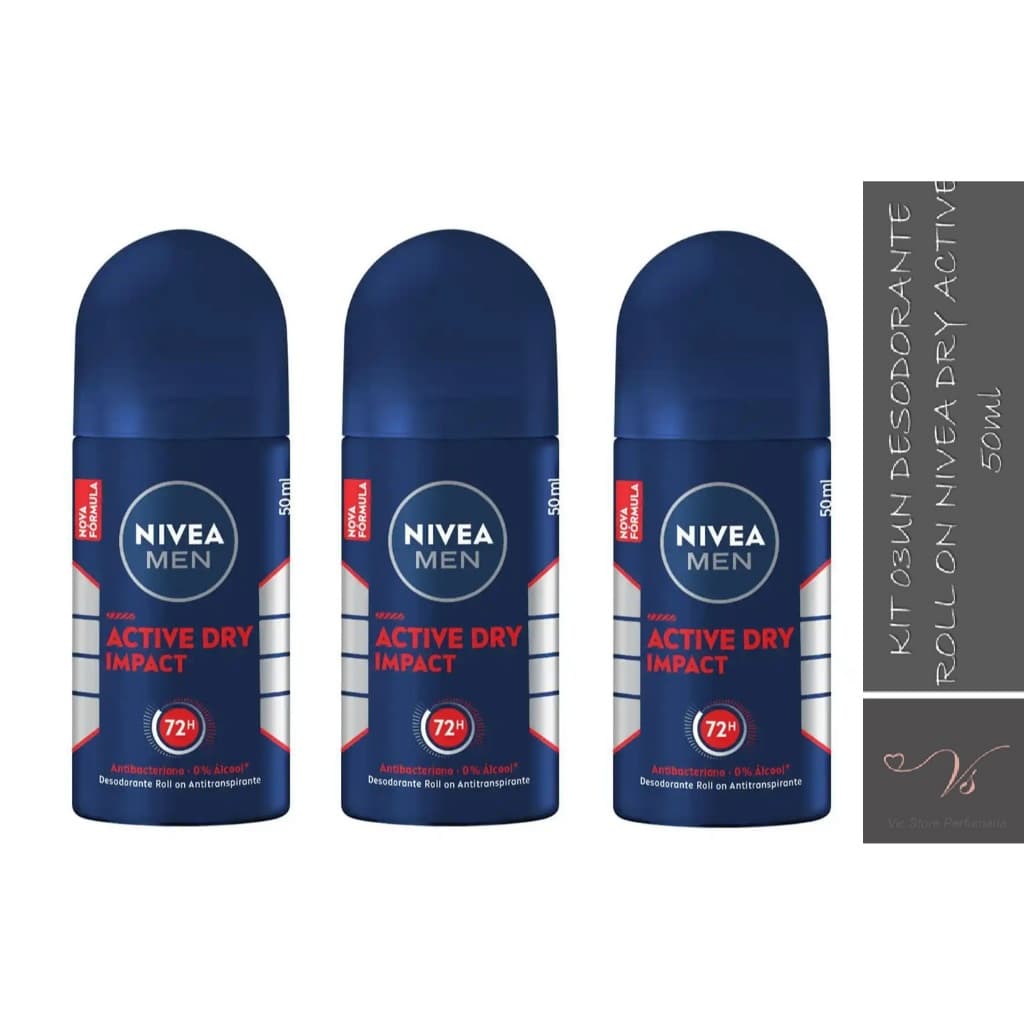 Kit 03un Desodorante Roll-on Nivea Men Active Dry Impact 50ml