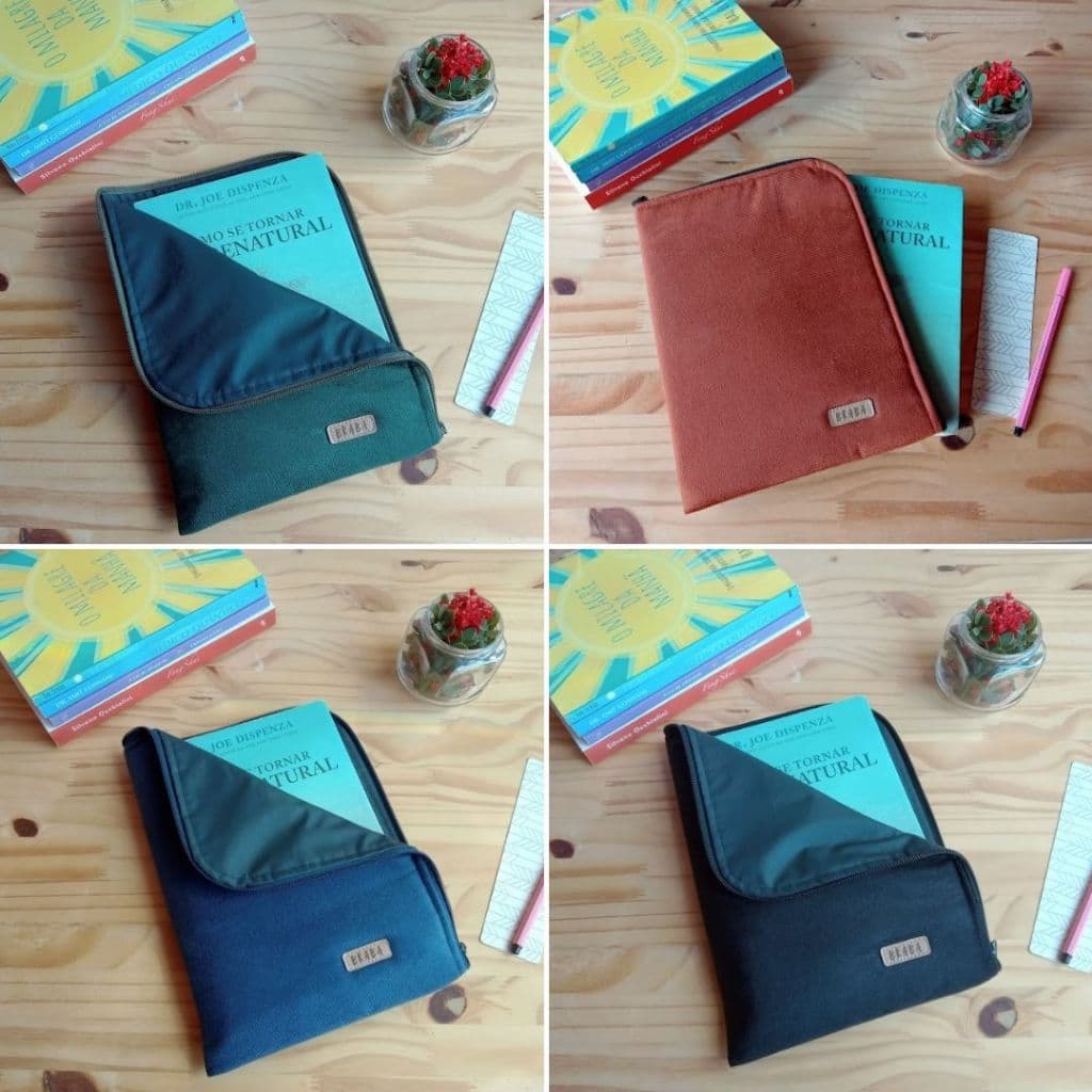 Capa Impermeável - Várias Cores - Para Livros e Bíblia - Acolchoada de Tecido - Fechamento de Zíper