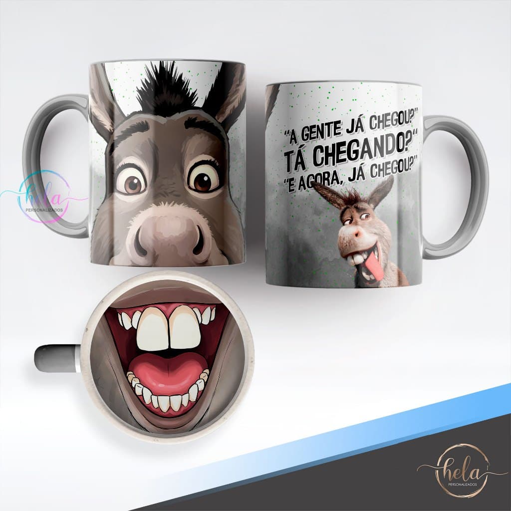 Caneca Burro Personagem do Shrek Com Boca Em Baixo Personalizado