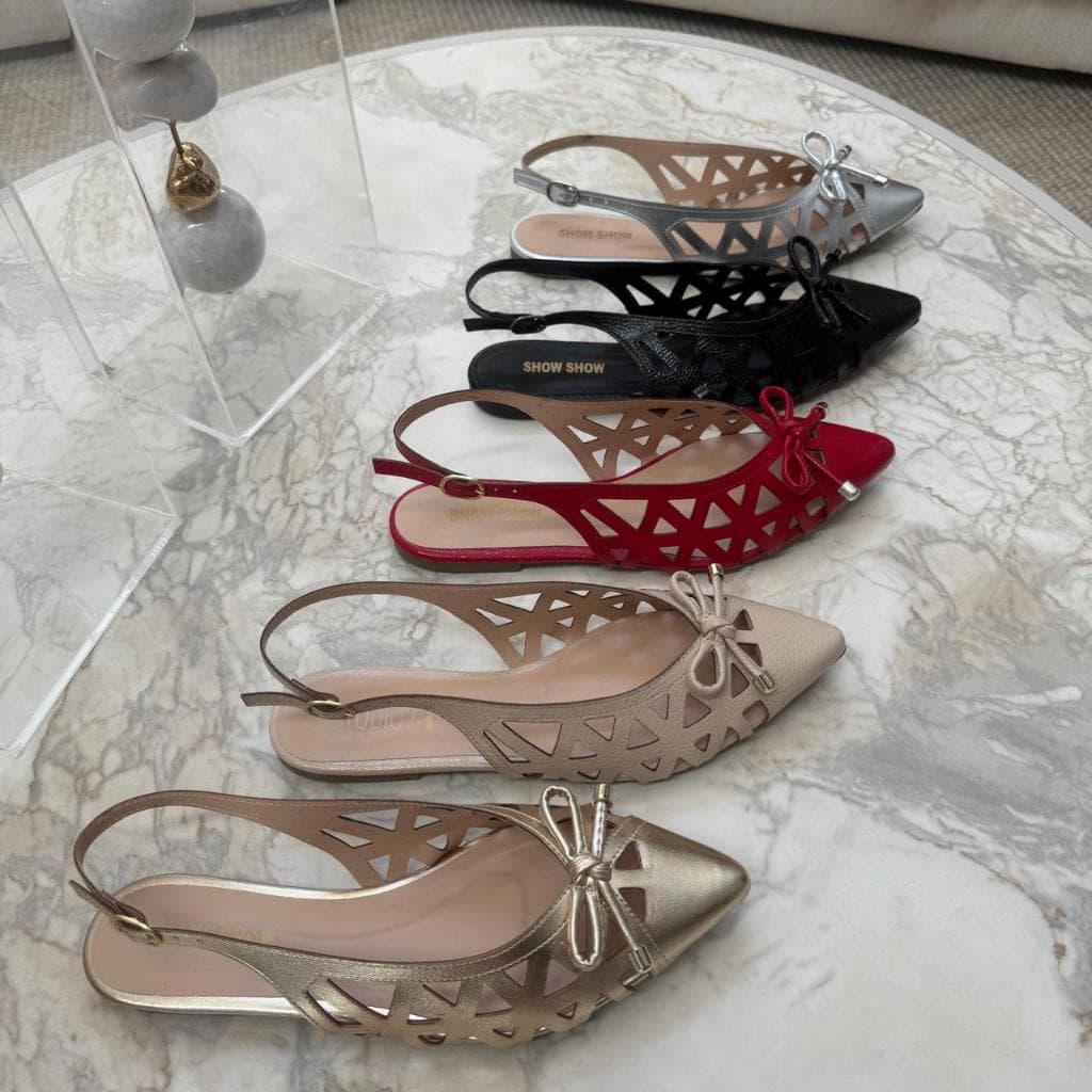 Sapato Sapatilha Slingback vazado á Laser Feminina Confortavel