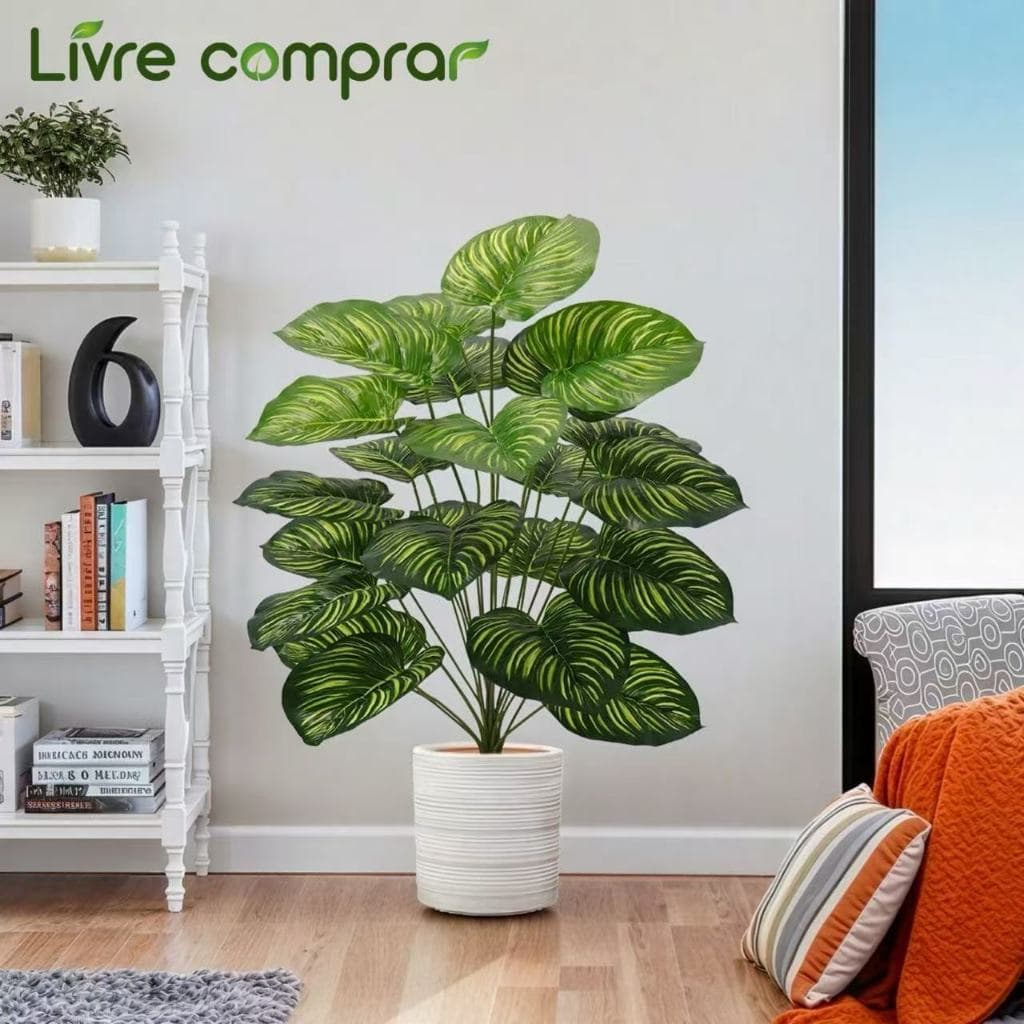 Planta Artificial Grande Verde 95cm 24 Folhas Decoração Sala Escritório Sem Vaso