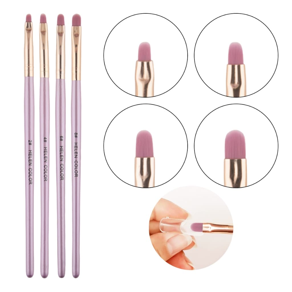 Kit c/ 4 Pincéis Língua de Gato Helen Color para Decoração de Unhas e Nail Art em Gel, c/ 4 Pincel Profissional Manicure