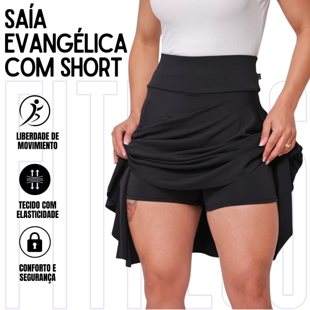 Saia Midi Lisa Suplex Moda Evangélica Com Short WOLFOX Feminina Elegante