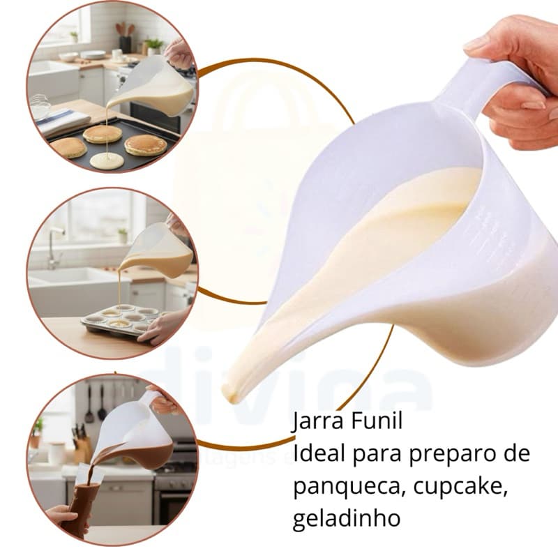 Jarra Funil Graduada para Bases de Geladinhos Caldas Panqueca Cupcake 800ml