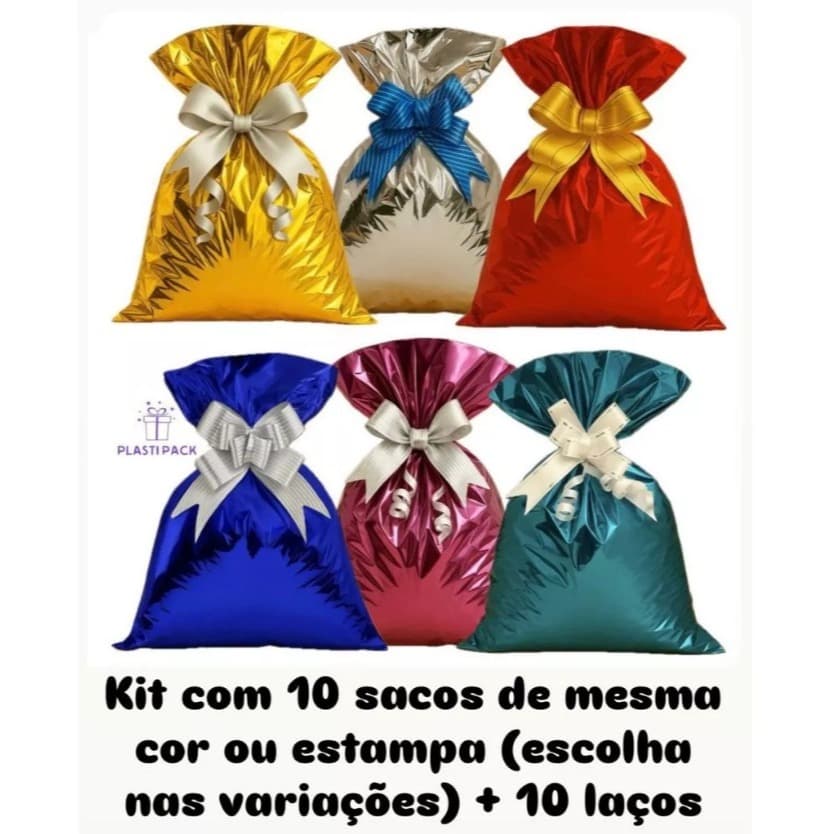 KIT COM 10 SACOS PARA PRESENTE + 10 LAÇOS – 20x29, 25x36, 30x44 | ESCOLHA COR/ESTAMPA E TAMANHO