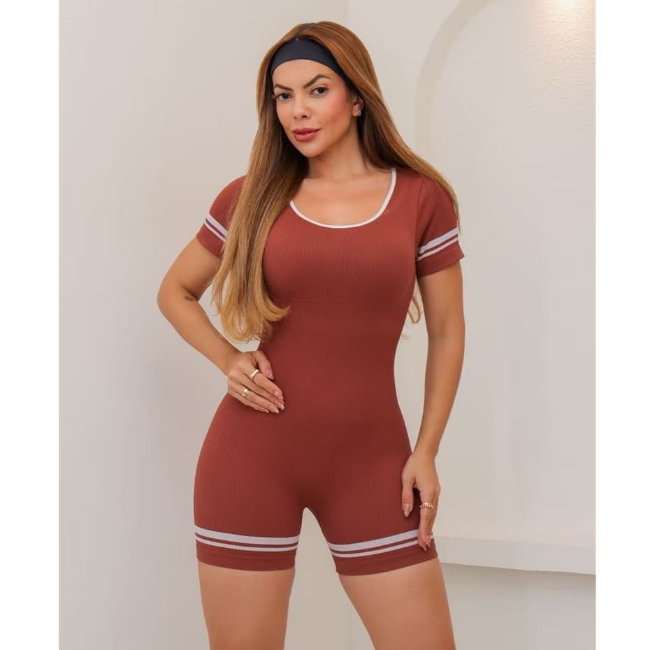 Macacão Fitness Feminino Yoga Esportivo Canelada Poliamida Academia Bojo Elástica 3RD SD1871