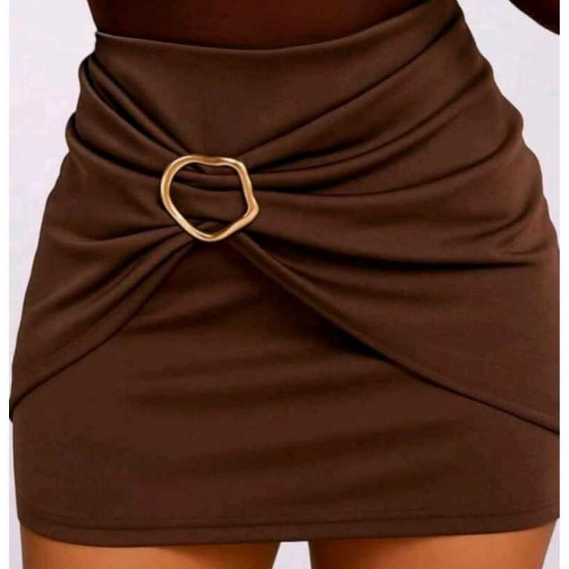 Short Saia Feminino Neoprene com Fivela dourada Cintura Alta Moda Elegante  2026