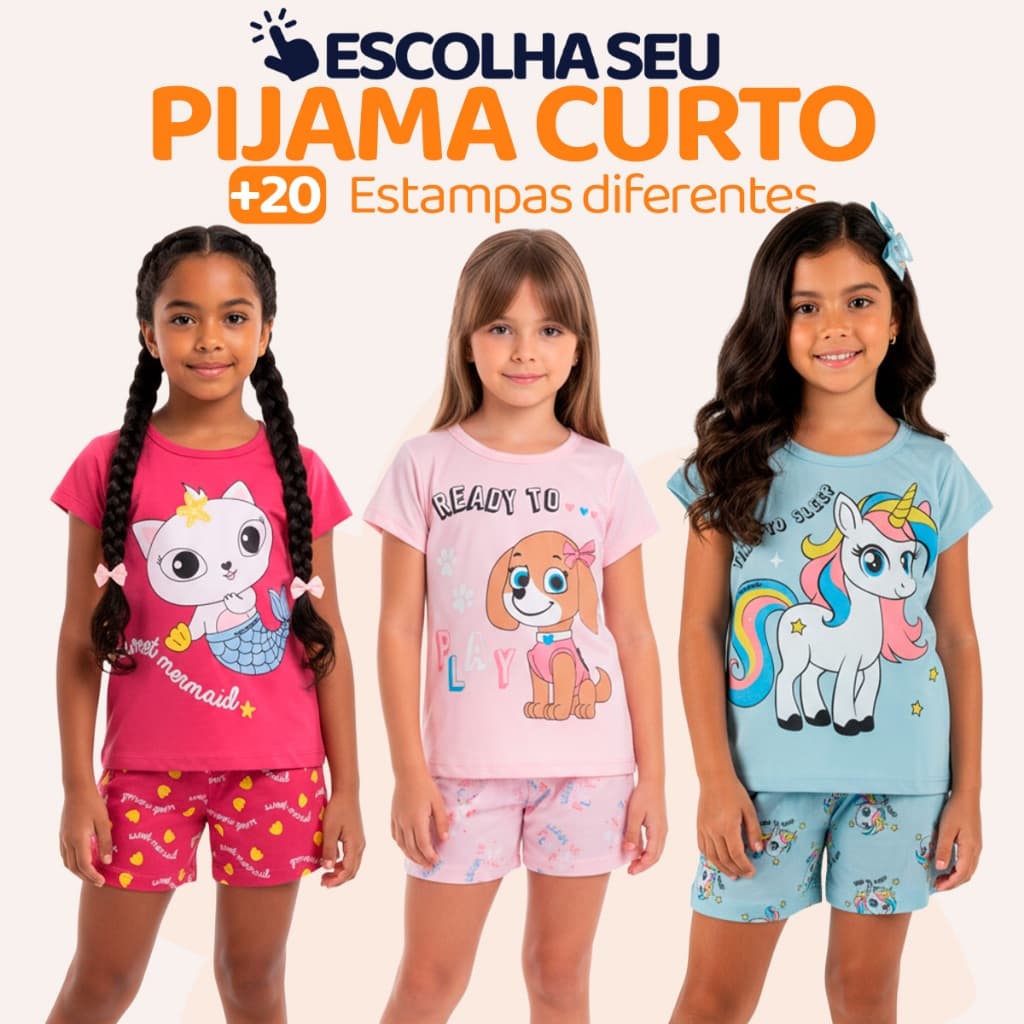 Pijama Infantil Menina Manga Curta com Estampas Fofas e Conforto Roupa Infantil Feminino Verão Calor. L05
