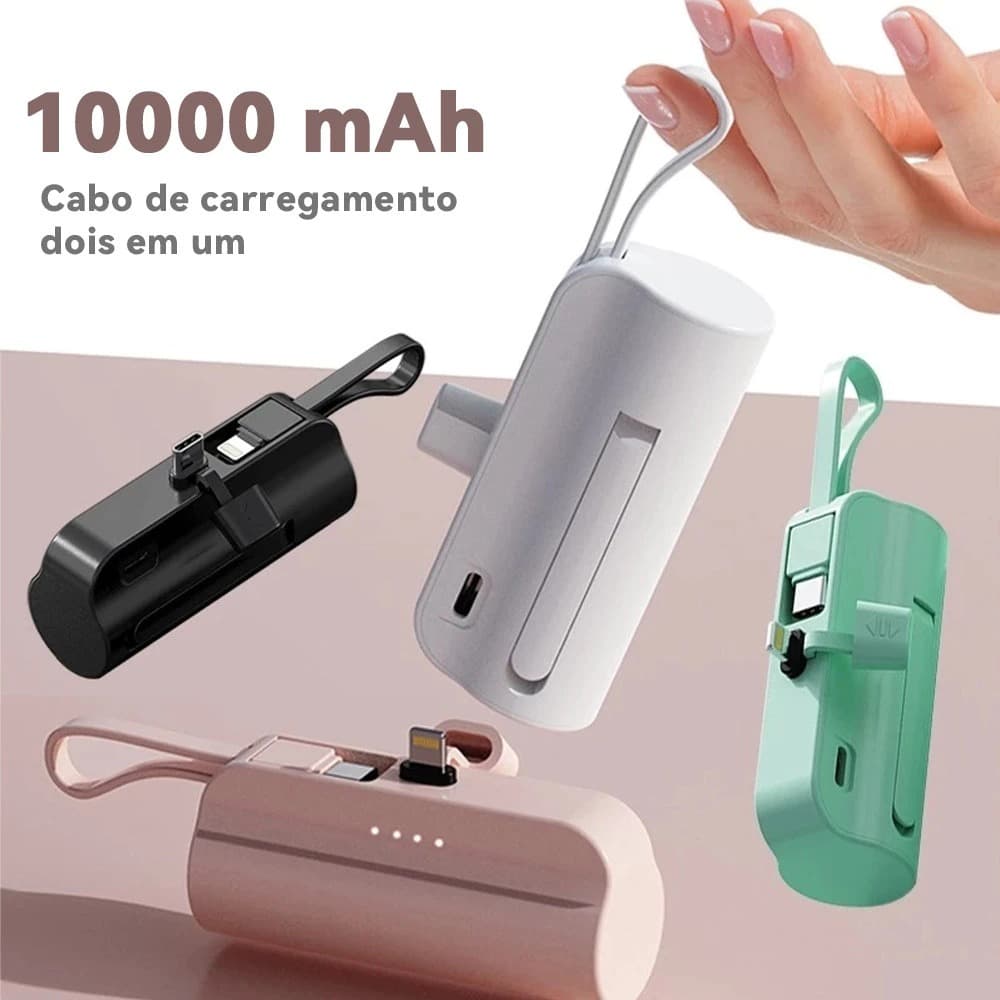 Power Bank Mini Emergencial Sem Fio 2em1 - Bateria Portátil para iPhone e Celulares com USB-C  MNCDB