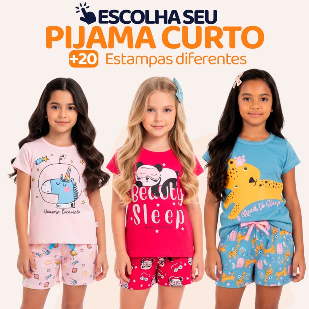 Pijama Infantil Menina Manga Curta com Estampas Fofas e Conforto Roupa Infantil Feminino Verão Calor. L05