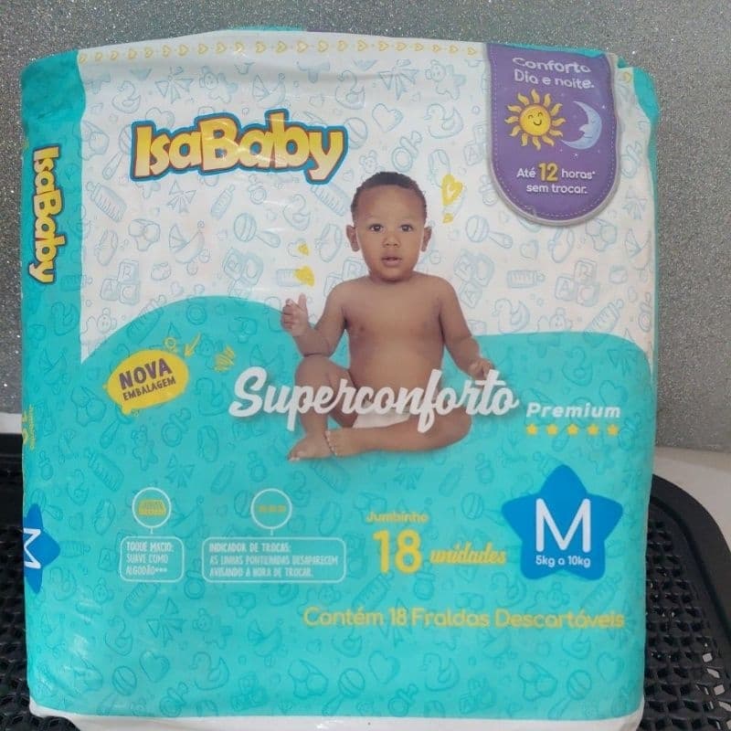 Pcte de fralda descartáveis isababy premiam jumbinho M c 18 unidades