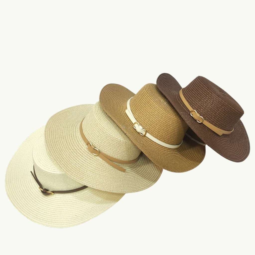 Chapéu de Palha Feminino Estilo Verão com Faixa Decorativa