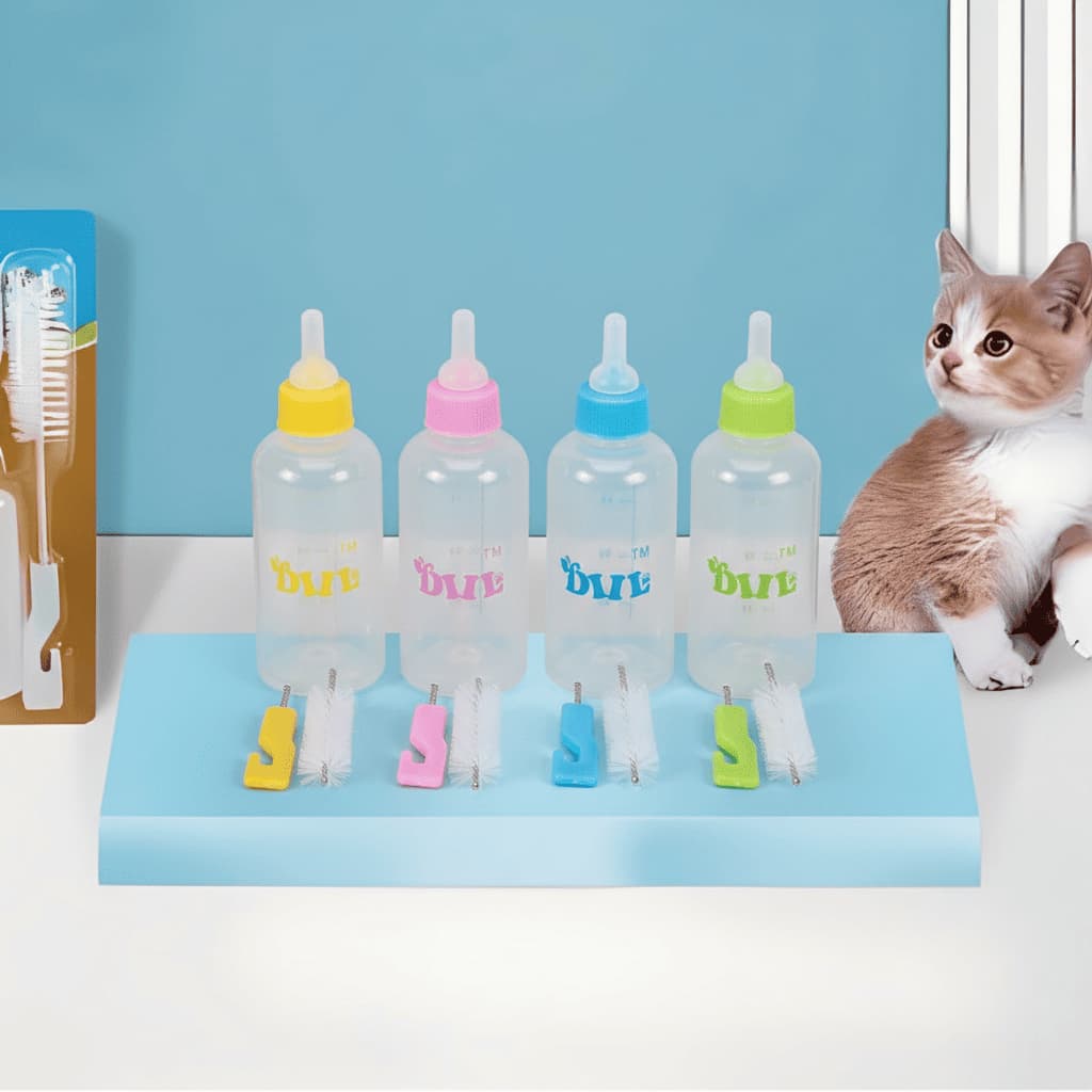Mamadeira Pet para Filhotes Cães E Gatos 60ml Bicos de Silicone Alimentação Segura Kit com 7 Peças