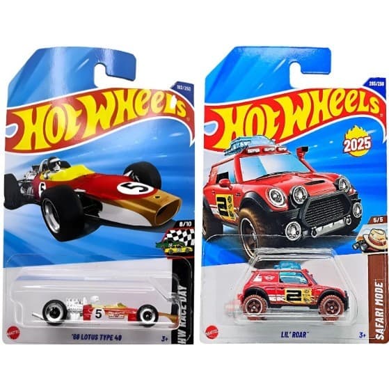 Kit com 02 Carrinhos Hot Weels: Lil Roar HYW44 e 68 Lotus Type 49 HYX18