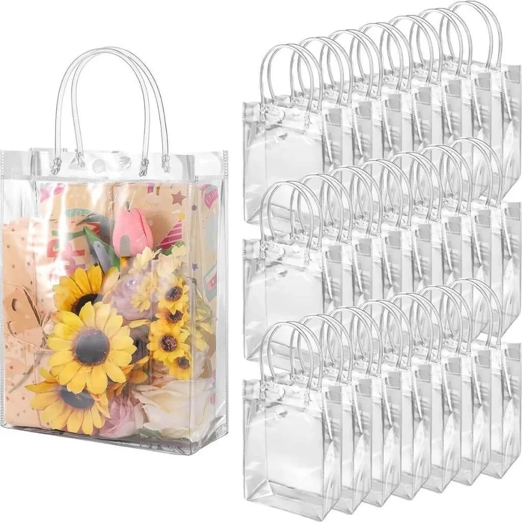 10 x Bolsas Saco Para Presente 20x25x7cm Sacola PVC Transparente Com Alça Transparente