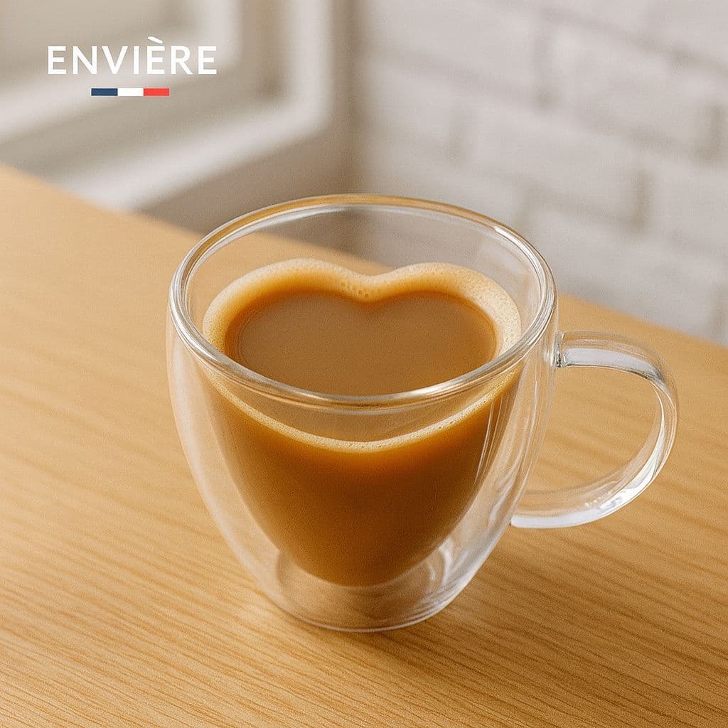 Xícaras de Vidro Borossilicato Dupla Parede Formato Coração 80ml – Café Expresso e Chá