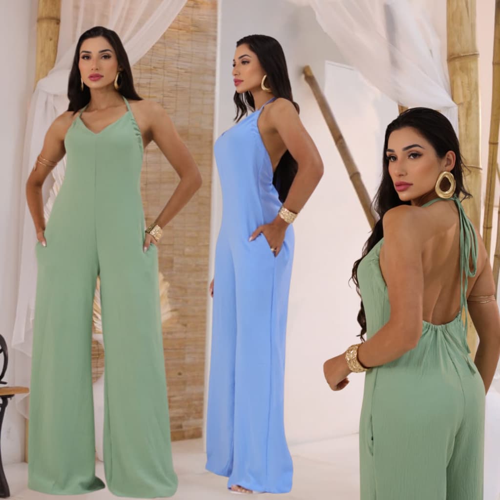 Macacão Feminino Longo Tecido Duna com Forro | Costas Nuas | Elegante, Confortável e Fresquinho