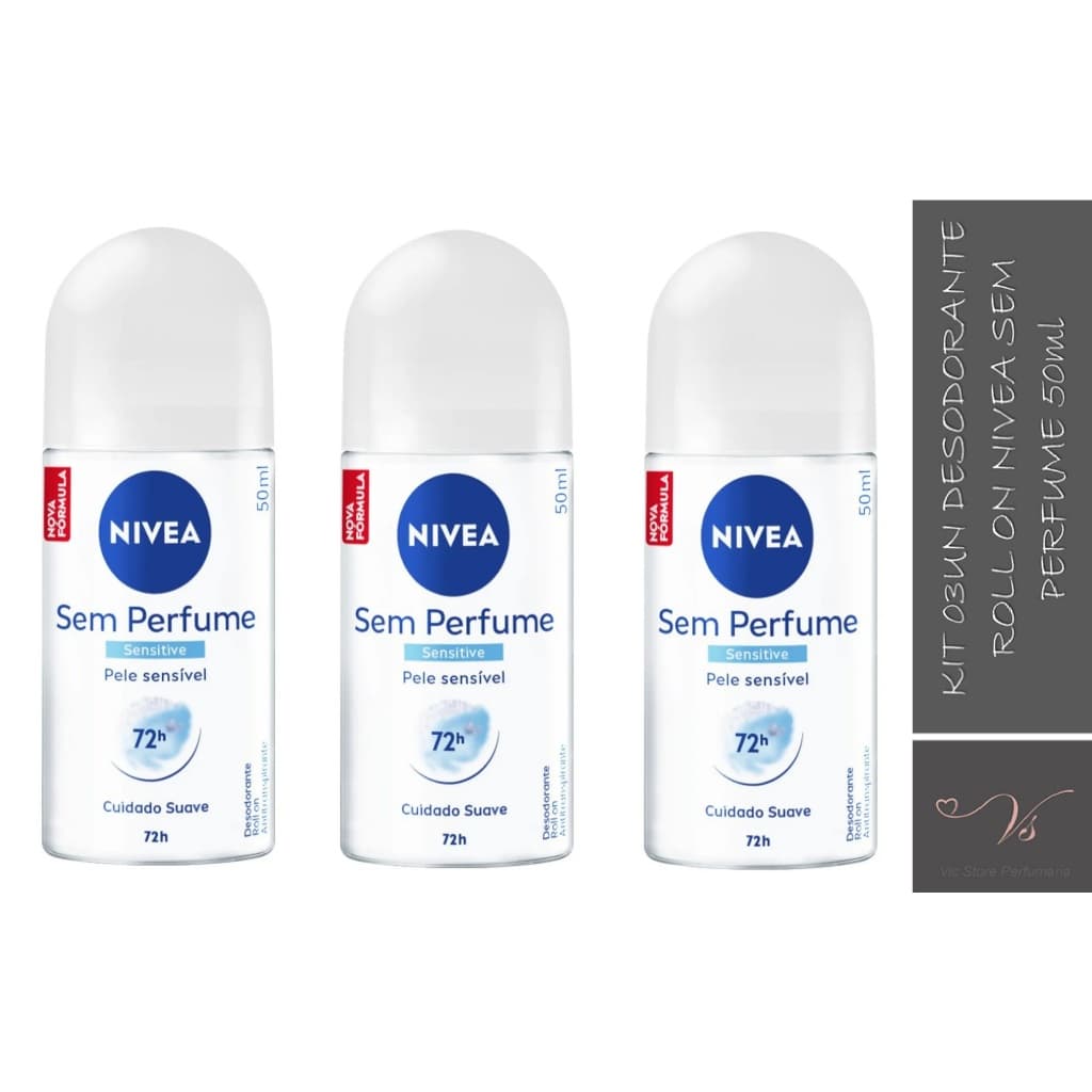 Kit com 03un Desodorante Roll On Nivea Sem Perfume 50ml 72H