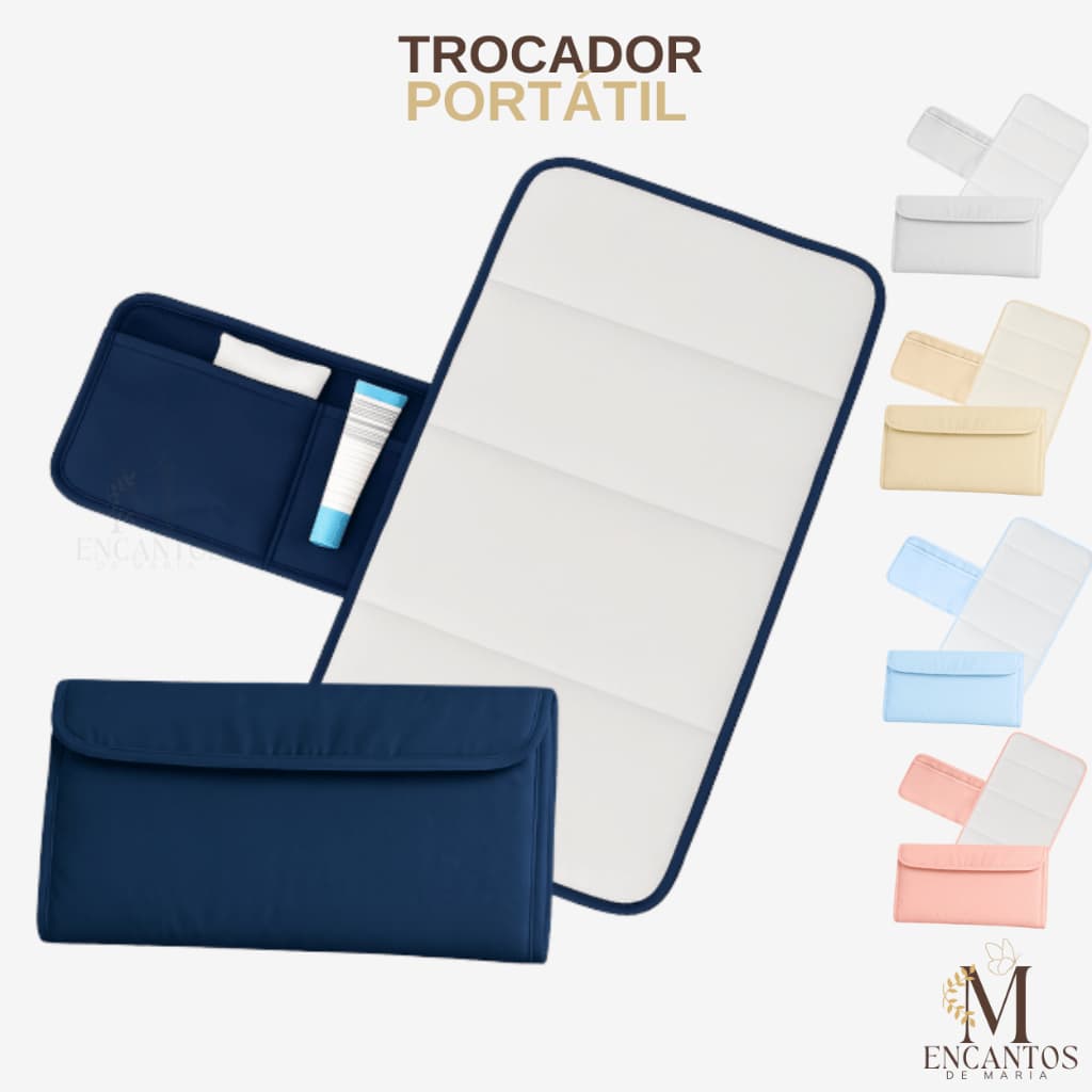 Trocador Portátil para Bebê Impermeável Acolchoado Macio Menina Menino cores Lisas